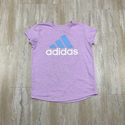 Adidas Girls Size L Purple Activewear T-Shirt Blue Logo Regular Fit - Image 1 of 4