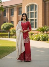 Red Wedding Wear Indian Palazzo Suit Beautiful Pakistani Designer Salwar Kameez