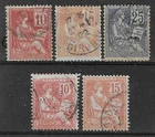 Used France Stamps - No. 116 to 118 and 124/125 - Price: €6.60