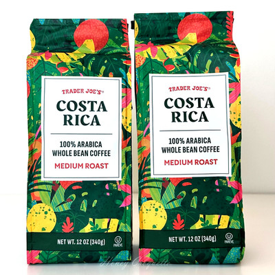 2 X Trader Joe's Costa Rica 100% Arabica Whole Bean Coffee Medium Roast 12 Oz Ea