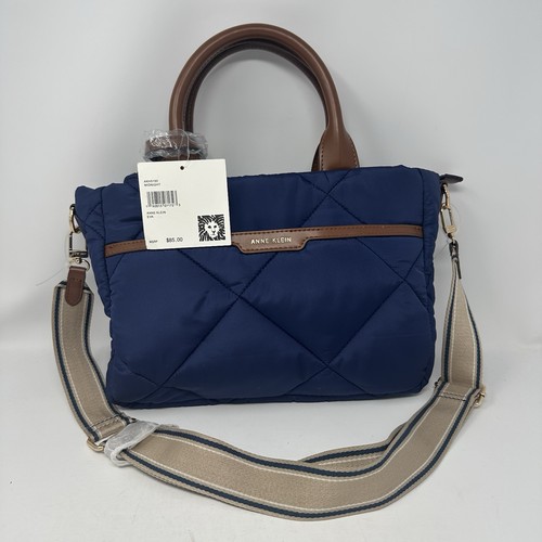 Anne Klein EW Quilted Nylon Satchel Midnight/Chestnut