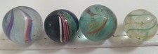 Antique German Handmade Ribbon 1 Black Indian Swirl Glass Marbles Lot Of 4