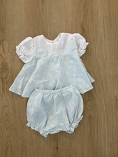 Vintage Gingham Blue Baby Girl Two Piece Outfit 6-9 Months