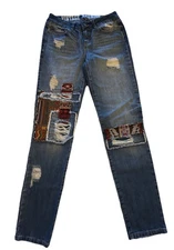 Vintage Reunion Rewash Aztec Southwestern Patchwork Jeans 5/6 Medium Wash