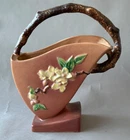 Roseville Pottery Apple Blossom Basket Coral Pink Planter Vase Deco 311 Vintage