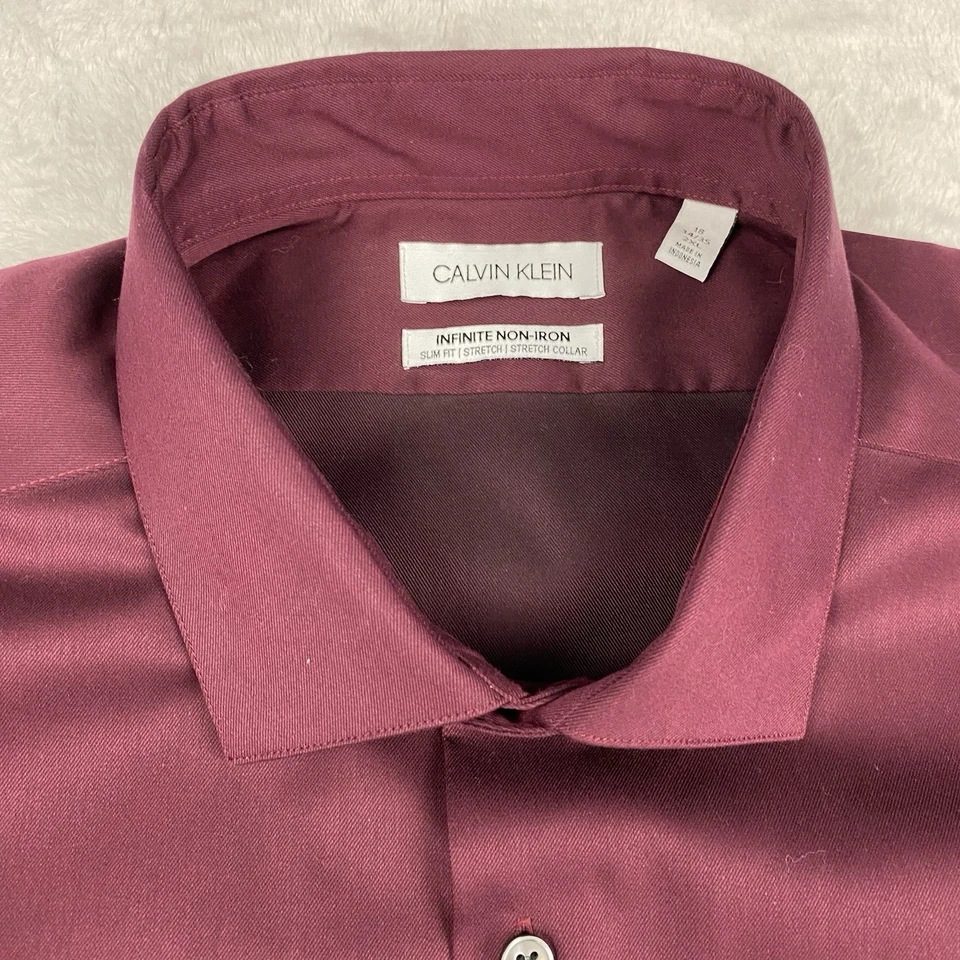 Calvin Klein Dress Shirt Mens 18-34/35 2XL Merlot Slim Fit Non Iron Stretch - Image 3 of 4
