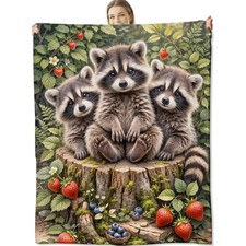 60x50 Inch Cute Raccoon Woodland Flannel Blanket Soft Warm Cozy Throw