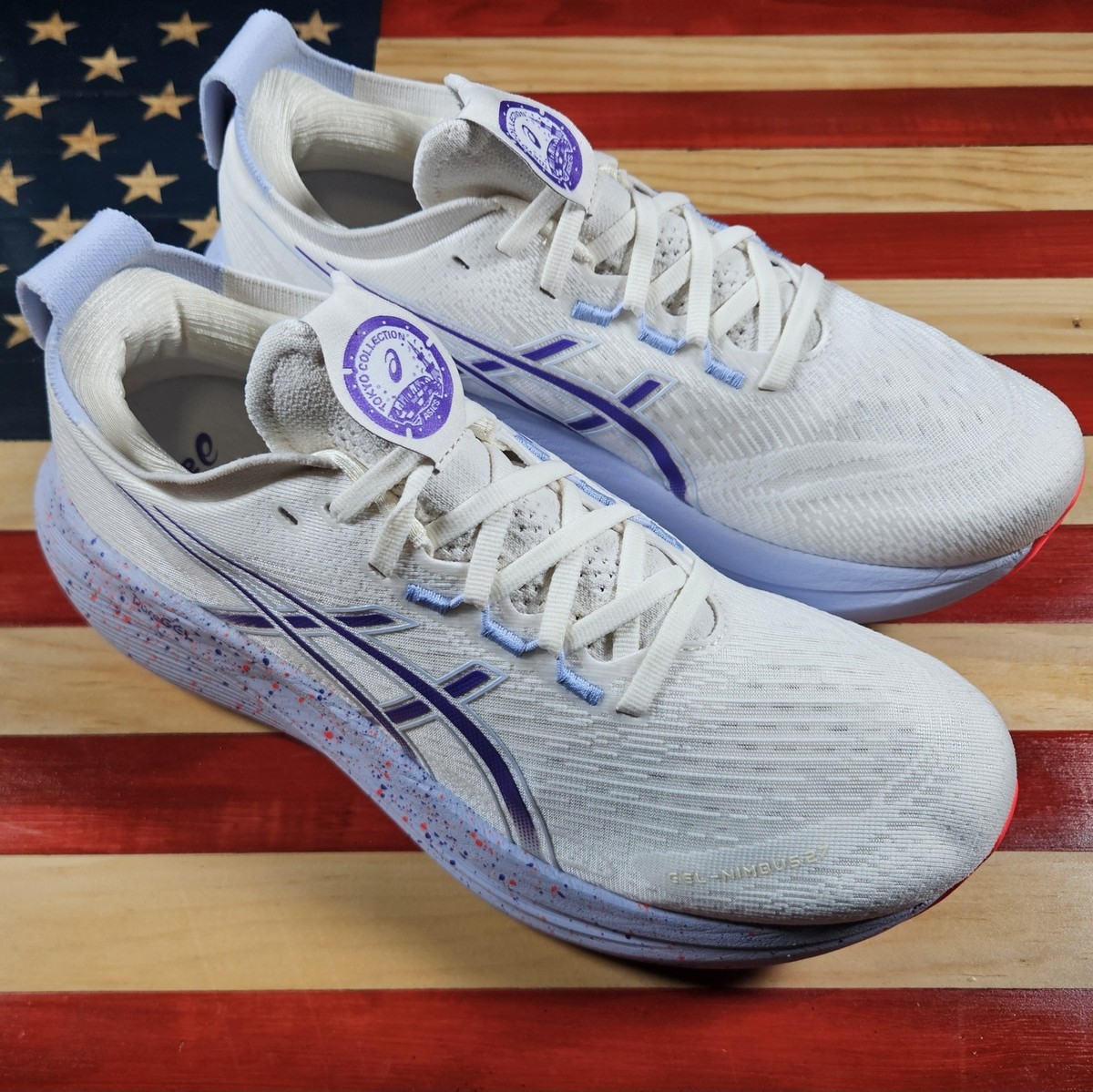 Asics Gel NIMBUS 27 TOKYO WHITE/PURPLE Running Shoe SAMPLE