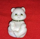 Fenton Art Glass White Iridescent Bear Figurine Green Rhinestones Vintage May