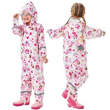 Rain Suit Girls Boys Raincoat Piece Waterproof Coverall Lightweight Hoodie Pr...
