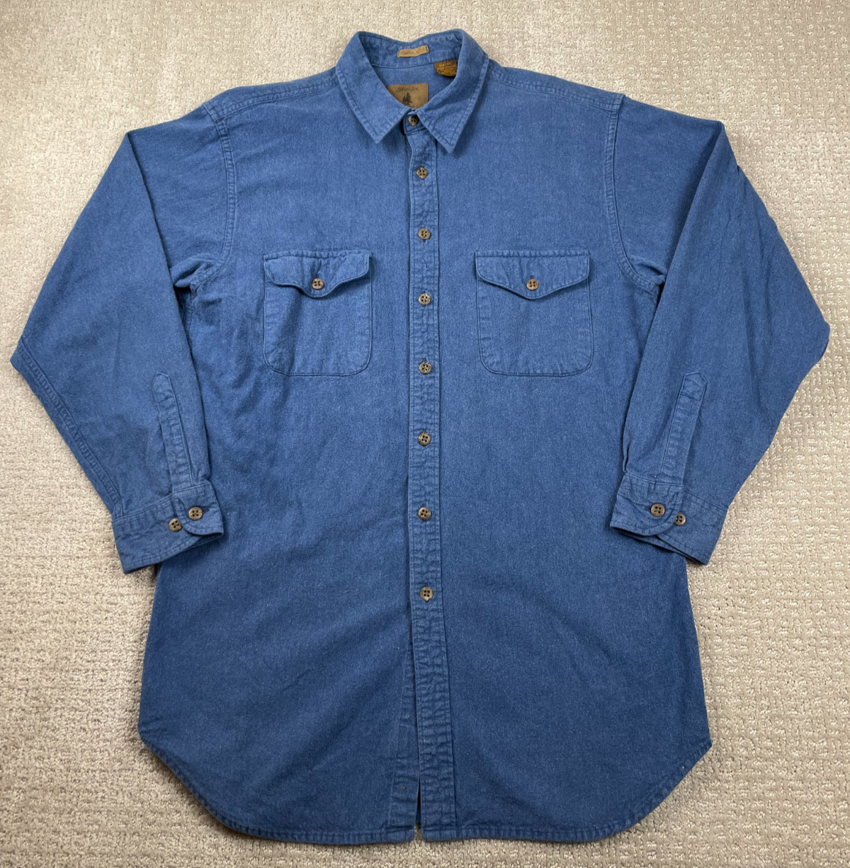 Vintage St Johns Bay Shirt Mens LT Blue Chamois Flannel Button Long Sleeve Cabin