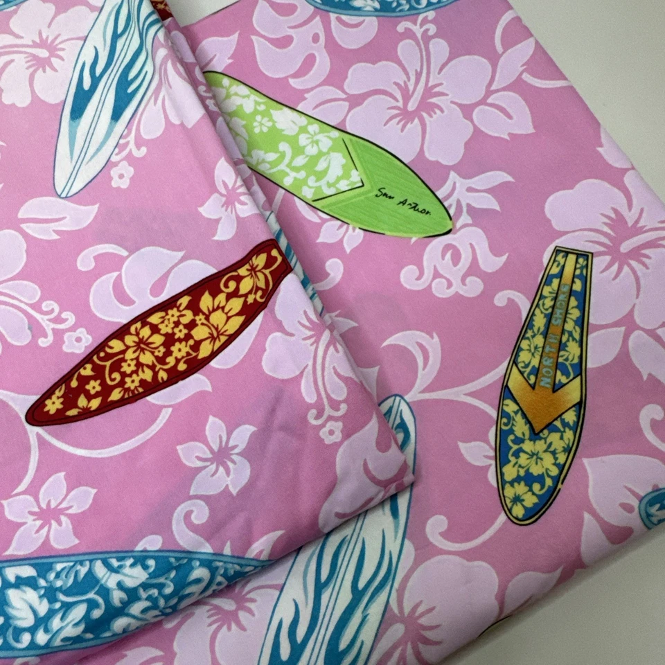 Dean Miller Ropa de cama de surf Paneles de ventana Cortinas Rosa Hawaiano Floral Tablas de surf Foto 3 de 4