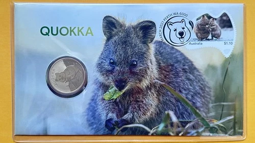 2021 Australia PNC The Quokka UNC $1 Coin & Stamp Cover