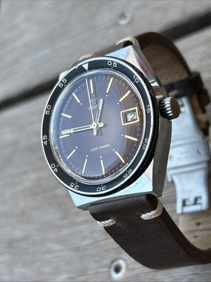 Yema Sous Marine Vintage Taucheruhr Skin Diver braunes Sonnenschliff-Zifferblatt