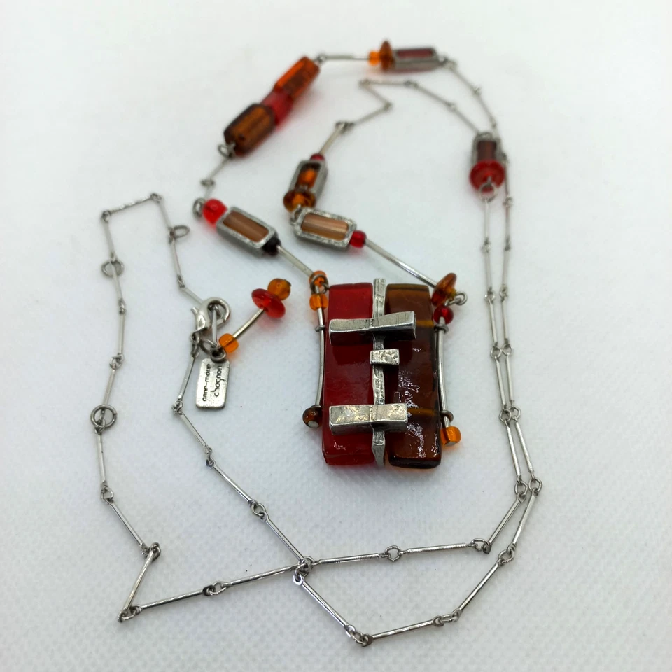 Collar Anne-Marie Chagnon Colgante Modernista Vidrio y Peltre Foto 2 de 4
