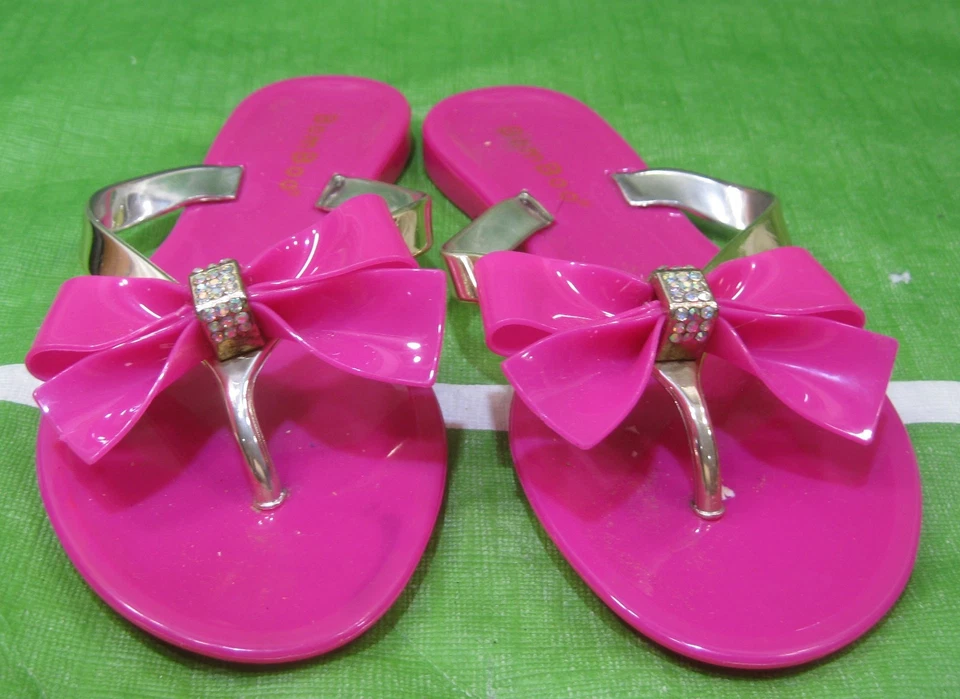 Nuevo Niño Rosa/Dorado Chanclas Arco Playa Linda Sandalia Gelatina Niña Talla 1 Foto 2 de 4