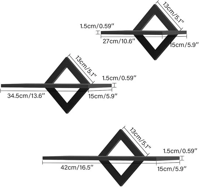 Floating Wall Mounted Wooden Shelf Set of 3 Storage Rack Display Shelves - Image 2 of 4