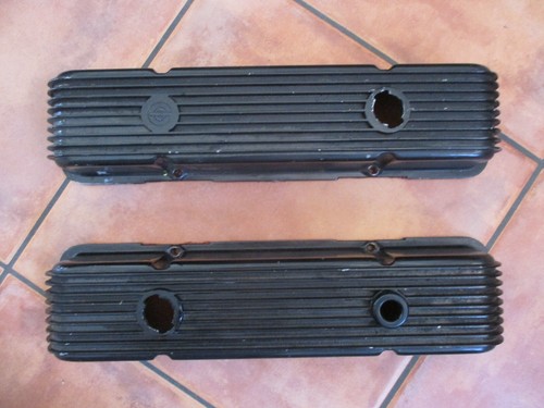 VINTAGE CAL CUSTOM SMALL BLOCK CHEVY VALVE COVERS RIBBED RACE CAR HOT ROD GASSER - Picture 4 of 10