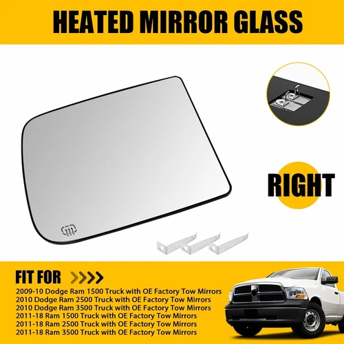 For 2009-22 RAM Upper Towing Mirror Glass Heated Passenger Right Side 68067726AA