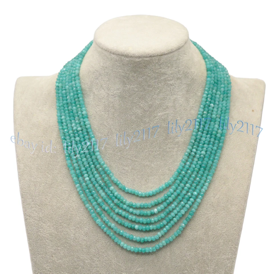 Collares de cuentas rondelle de piedras preciosas de jade multicolor de 7 filas facetadas de 2x4 mm 17-23"" Foto 4 de 4