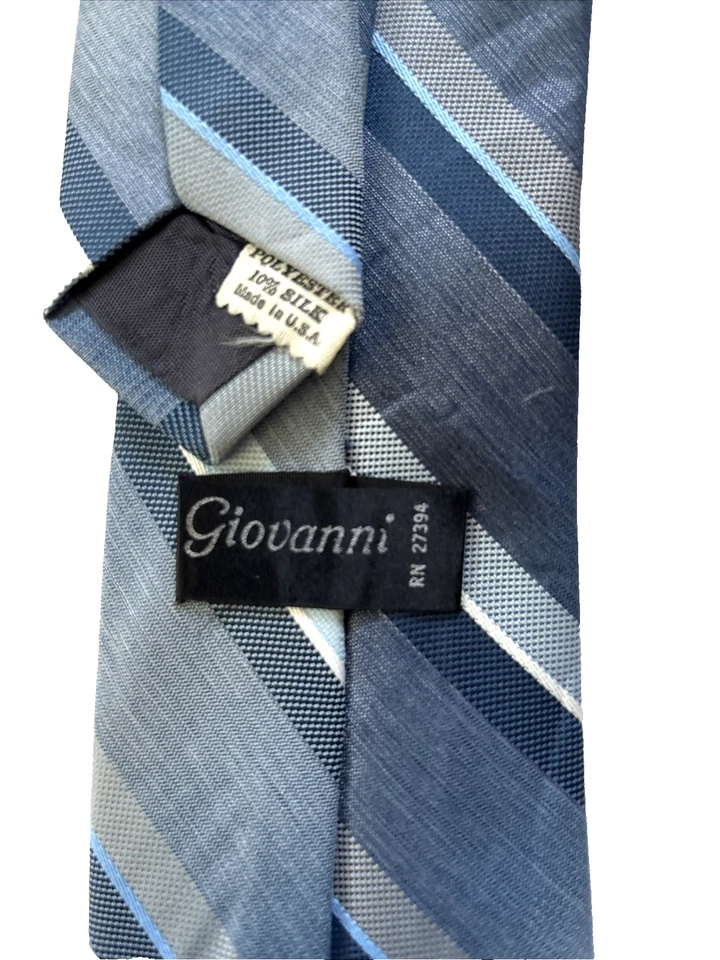 Giovanni Tie Blue, Silk blend, White Gray striped made in U.S.A. 58x3" - Image 2 of 4