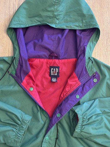 GAP VTG 1/2 Zip Snap Hooded Pullover Anorak Windbreaker Jacket Men’s XL 90s Teal - Picture 5 of 11