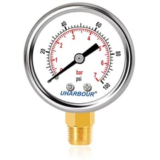 Water Well Pump Liquid Filled Side Lower Mount Pressure Gauge 0 to 100 PSI