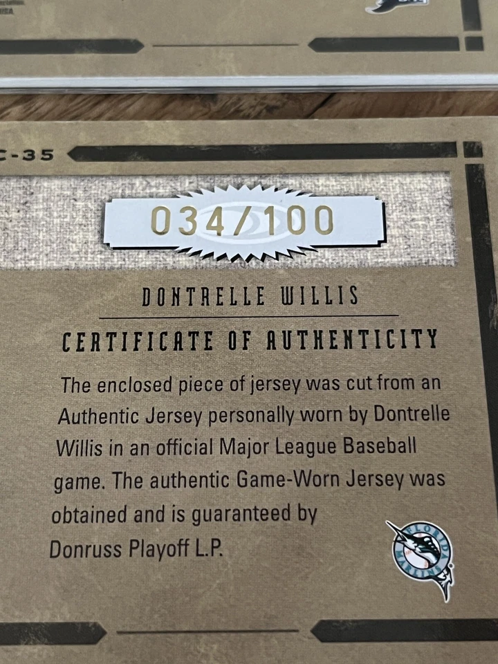 (2) 2004 Donruss Classics Dress Code Game Worn Jerseys Willis And Baldelli - Image 4 of 4