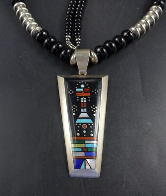 NAVAJO Jim Harrison KACHINA INLAY PENDANT Sterling Silver JET