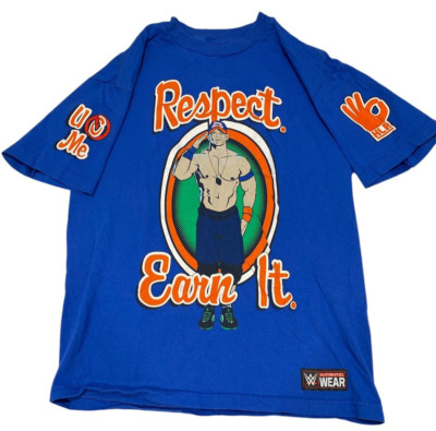 Vintage WWE T-Shirt John Cena Respect Earn It Blue Front-Back Graphic Mens M
