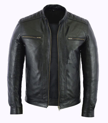 Herren Mode Echtleder Lammfell Leder Biker Stil Motorradjacke