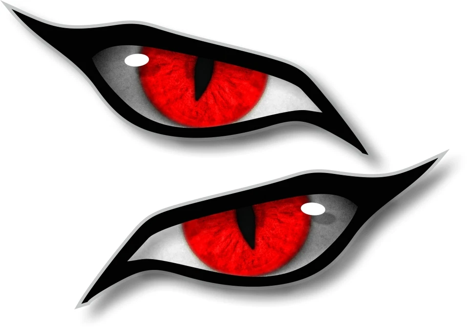 STICKER LICKER Pair Of EVIL Eyes Eye in RED vinyl car Motorbike Helmet Sticker Decal 70x30mm