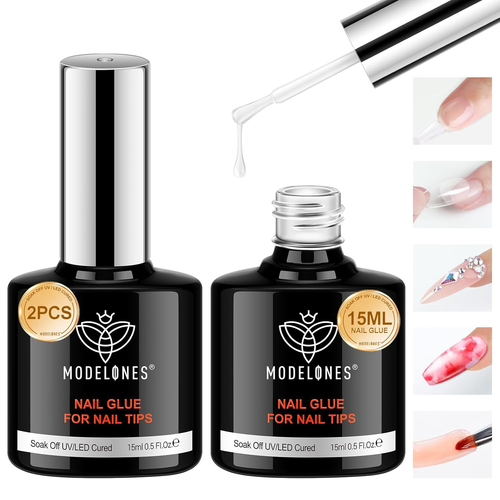 9 in One Gel Nail Glue Brush on Nail Glue 15 Ml for Tips, Rhinestones, Base Coat