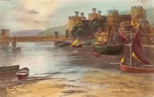 A791 Wales Conwy Conway Castle Sailing Boats Bridge vintage postcard