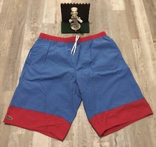 Vintage 80s Men's Lacoste Swim Shorts Trunks Lined Small M" Striped Blue Red