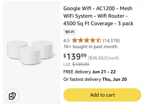 Google Wifi 1200 Mbps 2 Port 1000 Mbps Wireless Router - Snow, Pack of ...