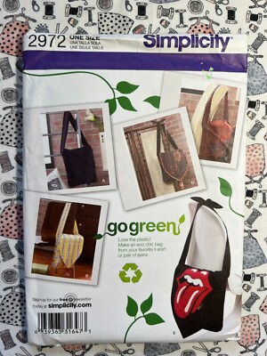 Simplicity Sewing Pattern Go Green 2972 Bags FF UNCUT