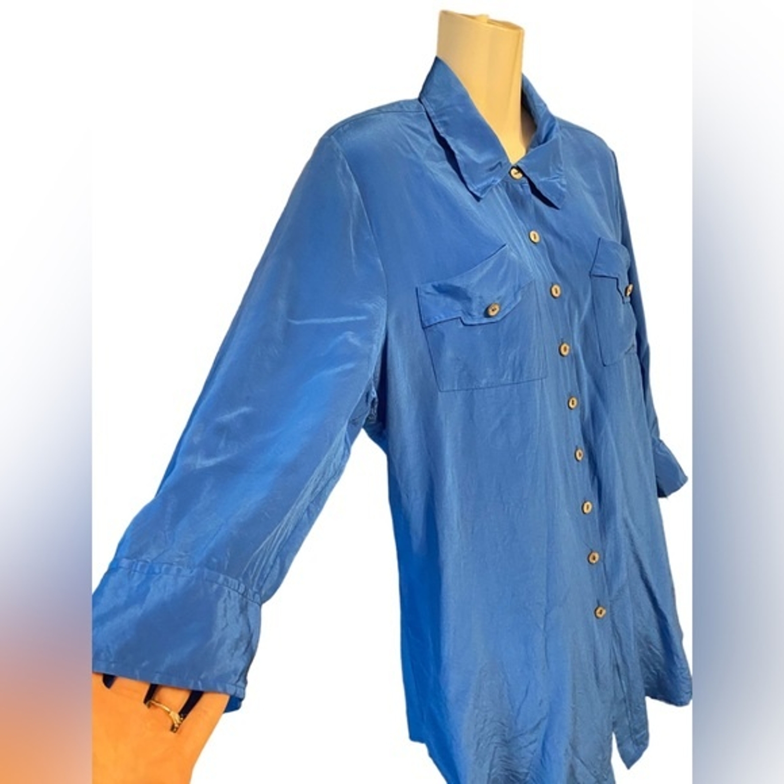 Soft Surroundings Blue Silk Button Down Top - image 3