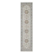2'5"x10' Spring White Nain Hand Knotted 250 KPSI Wool and Silk Runner Rug R91013