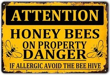 Honey Bee Decor Vintage Tin Metal Signs,Attention Honey Bees On Property Danger