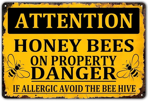 Honey Bee Decor Vintage Tin Metal Signs,Attention Honey Bees On Property Danger