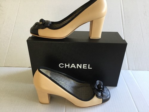 Chanel mujer cc Camelia Flor Beige Tacón Zapatos. Talla 42 Hecho en Italia  | eBay