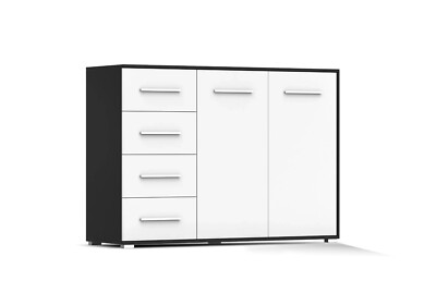 Kommode Schubladkasten Schlafzimmer Sideboard FRIDA 01 2D4S 135 cm Schwarz/Weiß