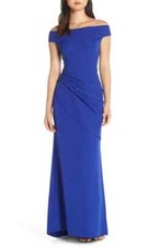 Eliza J EJ8M1412 Draped Off the Shoulder Gown SZ 0 Cobalt