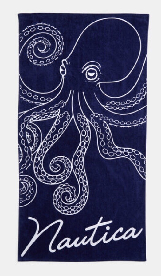 Authentic 100% Cotton Nautica Beach Towel 35x66 " New OCTOPUS Navy