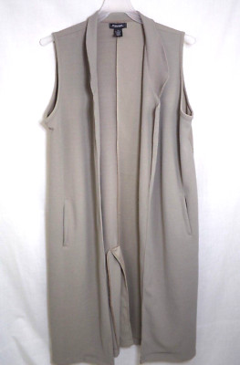 Rouge Collection Womens Plus Size 2X Taupe Sleeveless Maxi Sweater Open Front