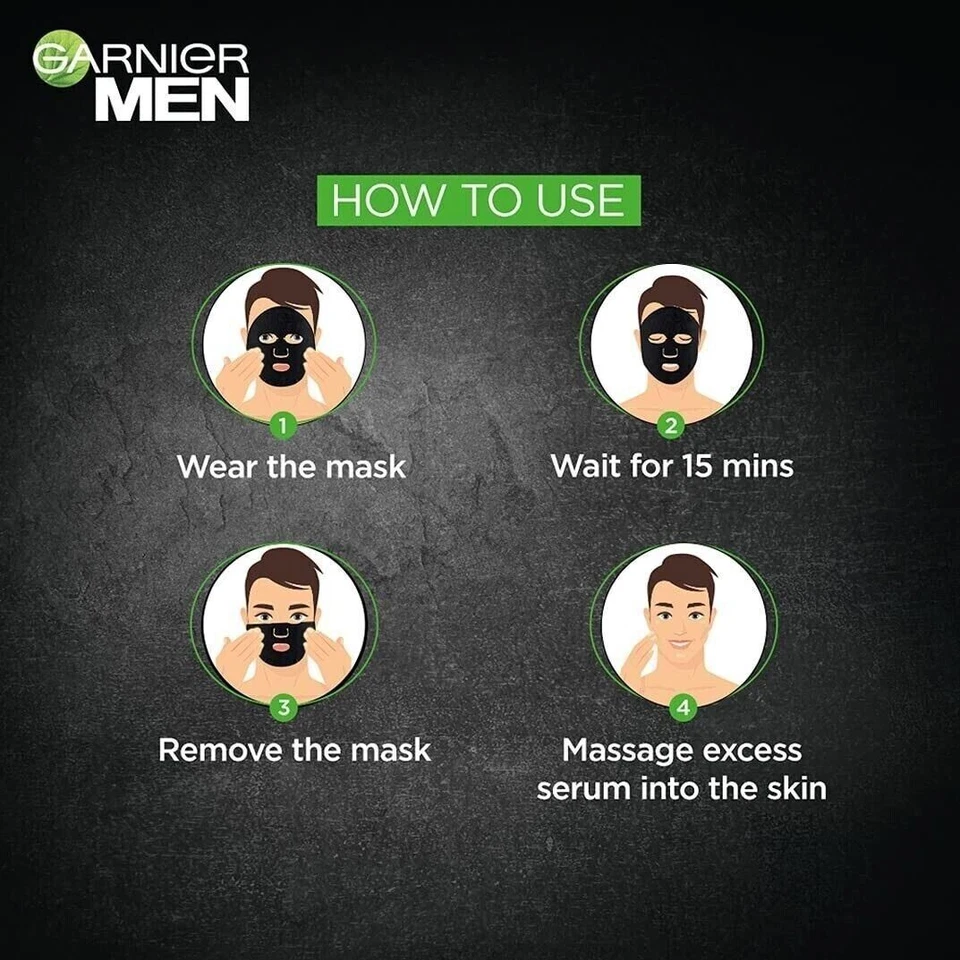 Garnier Men Sheet Mask Purifying and Brightening PowerWhite XL Charcoal Mask 28g - Image 3 of 4