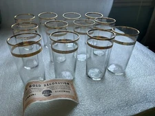 Set Of 12 Libbey Safedge 22K Gold Decoration Glassware Cups 5.25 x 2.75”