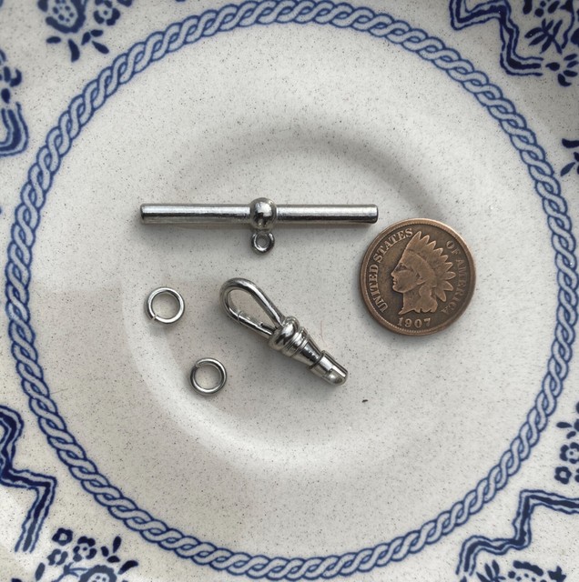 1 set vtg pocket watch chain clasps T bar & Swivel clasp Silver Repair toggle eBay