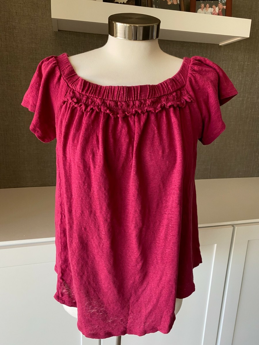 Anthropologie Bordeaux Size Medium Linen Off The Shoulder